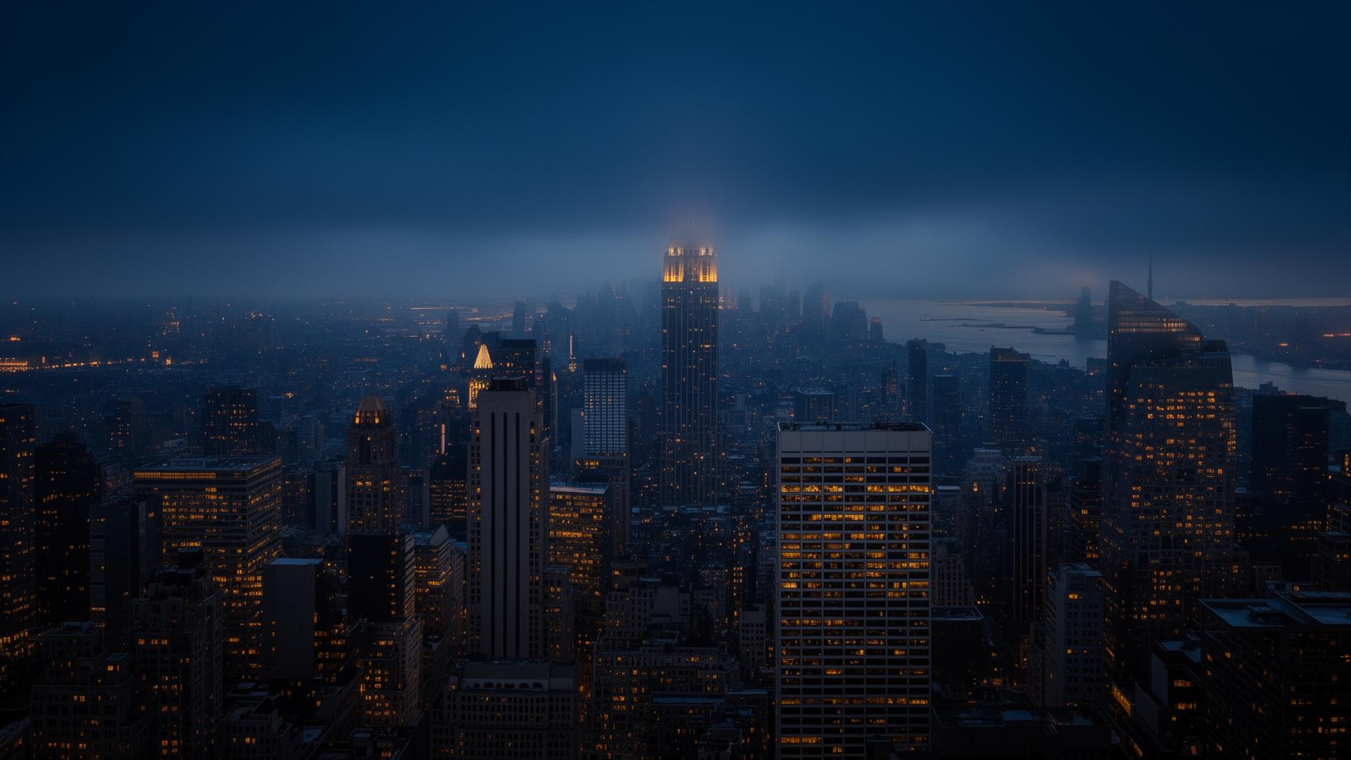 Manhattan skyline at dusk